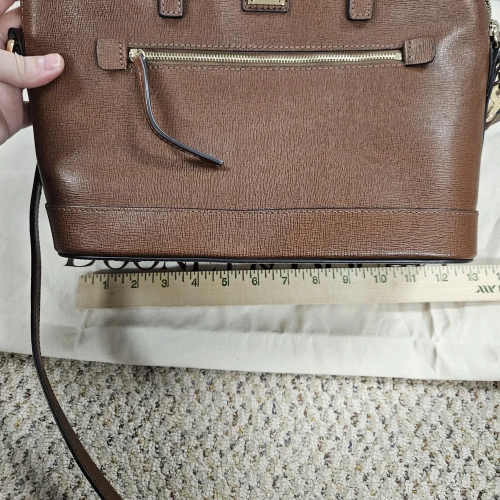 Dooney & Bourke Saffiano Domed Zip‎ Satchel Bag Brown Leather Detachable Strap